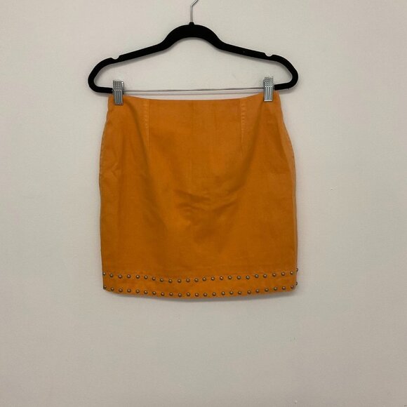 Cinq A Sept Floral Embroidered Studded Front Zip Mini Skirt Size 4 Orange - Picture 5 of 5
